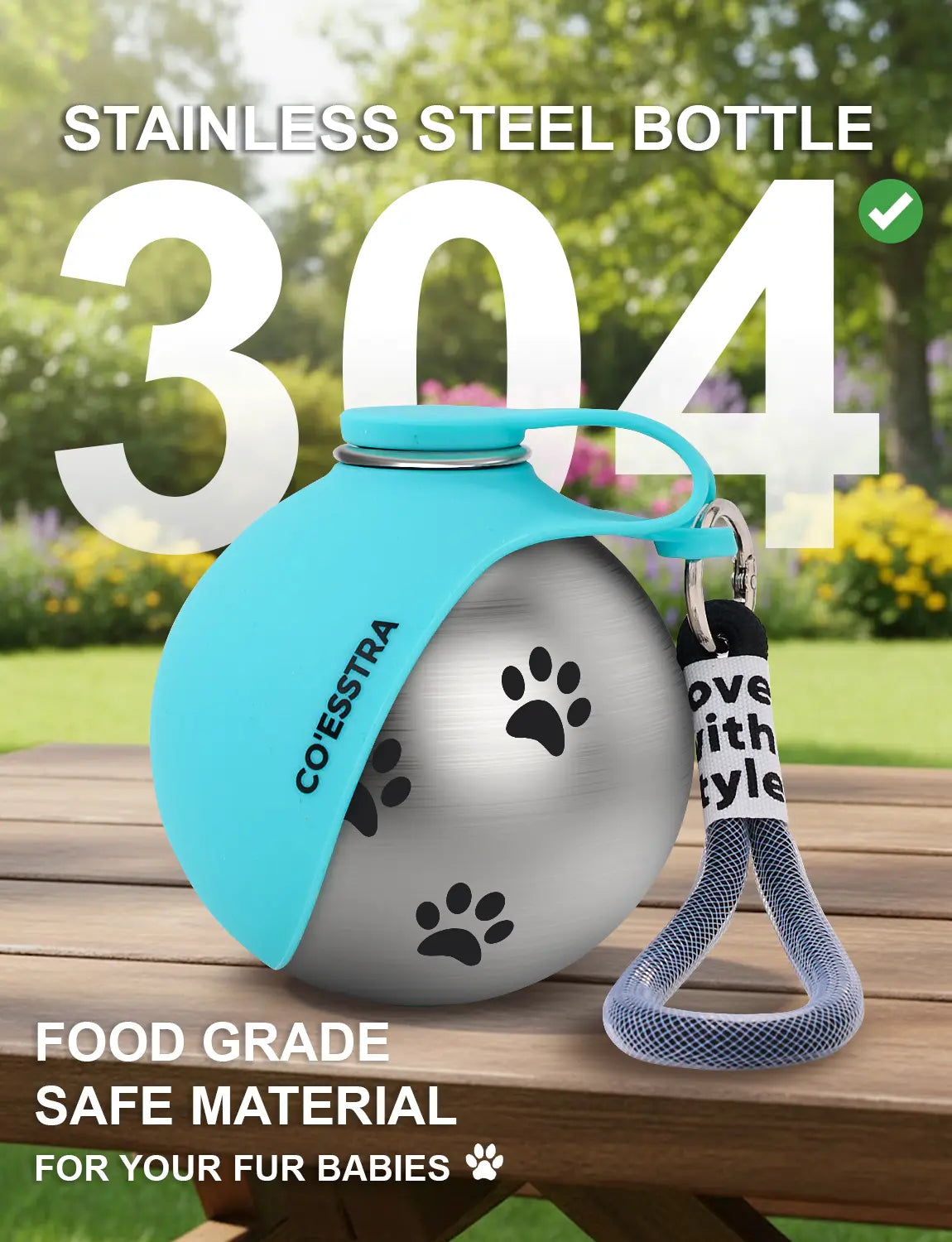 Stainless Pet Water Bottle with Drinking Basin — 285Ml Leak-Proof Travel Bottle for Dogs & Cats Perfect for Walks, Road Trips & Outdoor Play